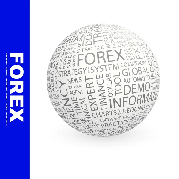 Forex. Globo com diferentes termos de associação . — Vetor de Stock