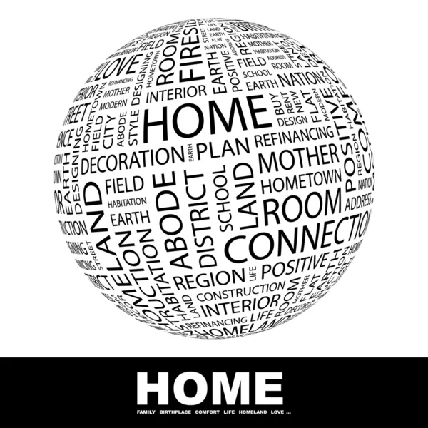 Домой. Глобус с различными ассоциативными терминами . — стоковый вектор