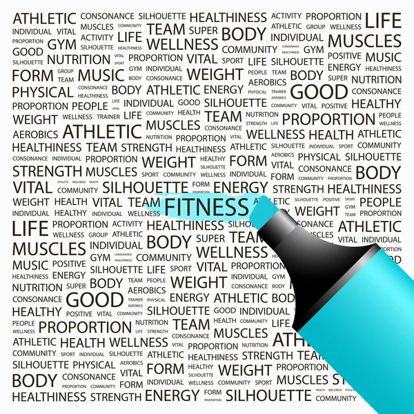 Fitness. Highlighter over background with different association terms. — Stock Vector