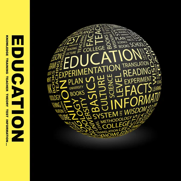 Образование. Глобус с различными ассоциативными терминами . — стоковый вектор