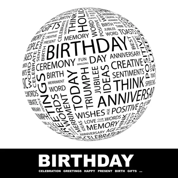 BIRTHDAY. Globe avec différents termes d'association . — Image vectorielle