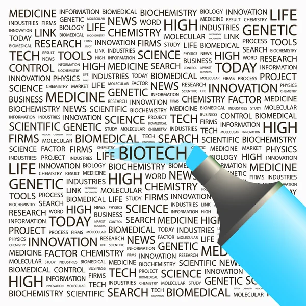 BIOTECH.Highlighter over background with different association terms. — Stock Vector
