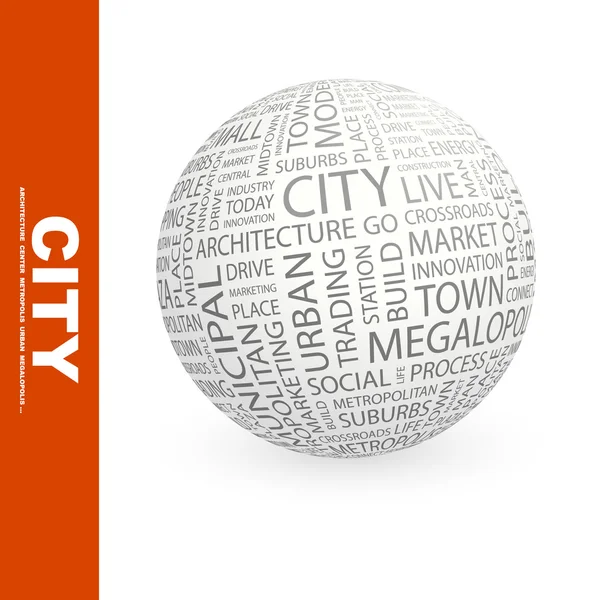 CITY. Globe with different association terms. — Stock Vector