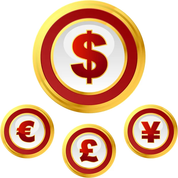 Signes vectoriels dollar, euro, yen et livre . — Image vectorielle