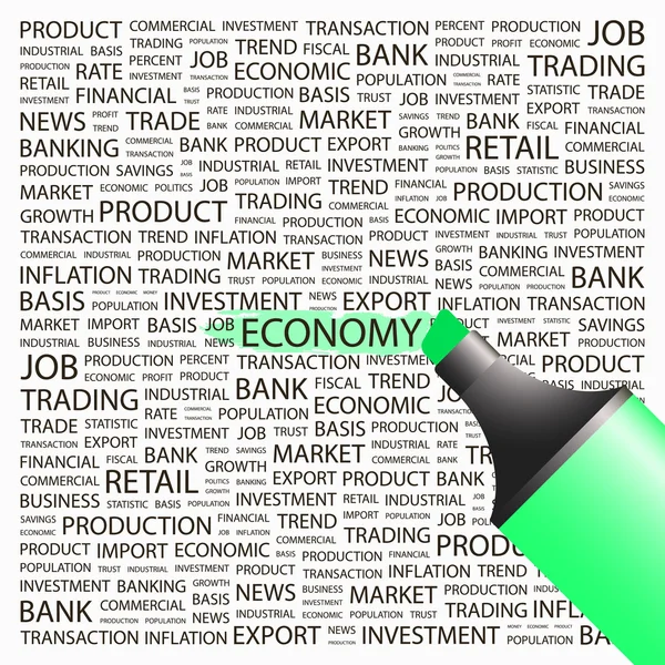Economie. markeerstift op achtergrond met verschillende vereniging voorwaarden. — Stockvector