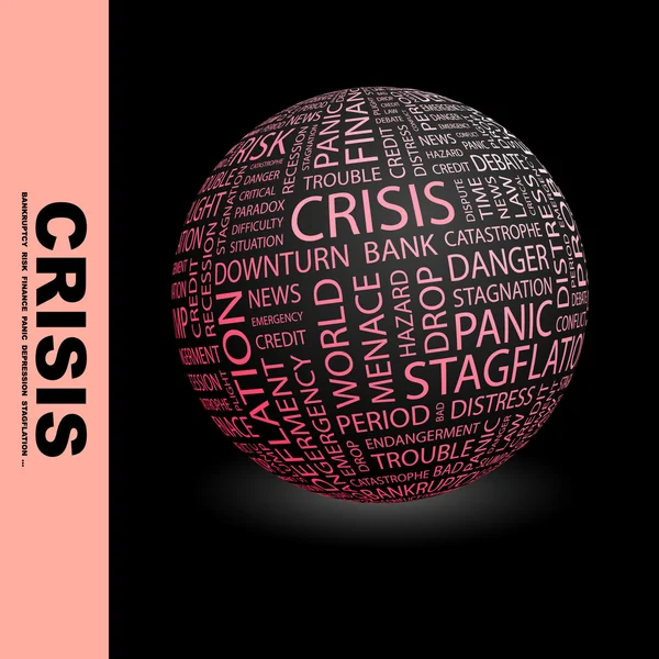 Krize. zeměkoule s různými asociace termíny. — Stockový vektor