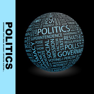 POLITICS. Globe with different association terms. clipart