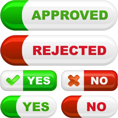 Approved and rejected buttons. Vector set. clipart