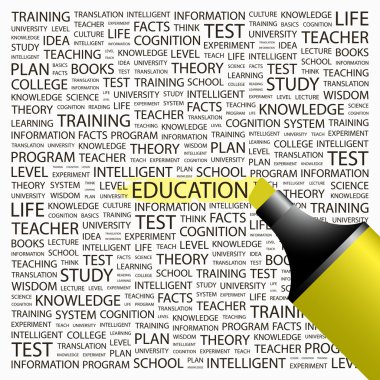 EDUCATION. Highlighter over background with different association terms. clipart