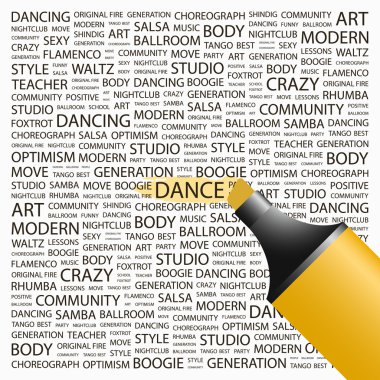 DANCE. Highlighter over background with different association terms. clipart