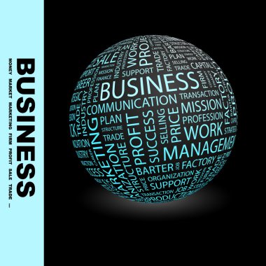 BUSINESS. Globe with different association terms. clipart