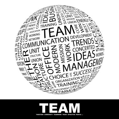 TEAM. Word collage on black background. clipart