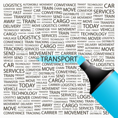 TRANSPORT.Highlighter over background with different association terms. clipart