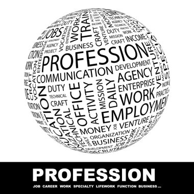 PROFESSION. Globe with different association terms. clipart