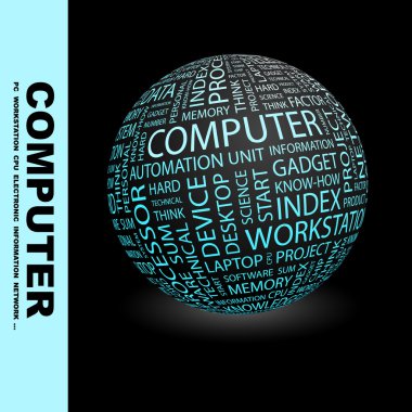 COMPUTER. Globe with different association terms. clipart