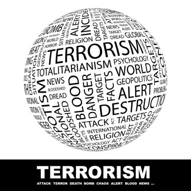 TERRORISM. Globe with different association terms. clipart