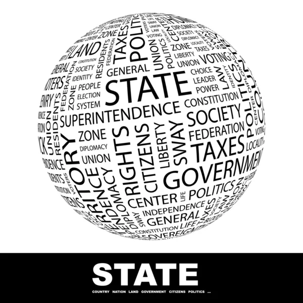 STATE. Globe with different association terms. — Stock Vector