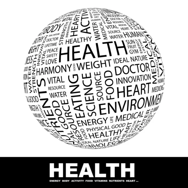 HEALTH. Globe with different association terms. — Stock Vector