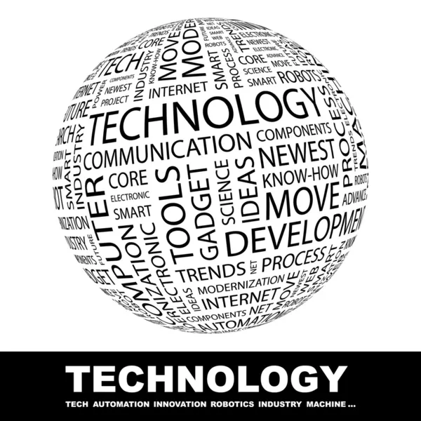 TECHNOLOGIE. Globe avec différents termes d'association . — Image vectorielle