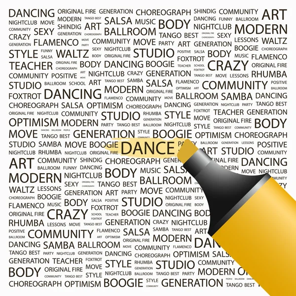 Tanz. Textmarker über Hintergrund mit unterschiedlichen Assoziationsbedingungen. — Stockvektor