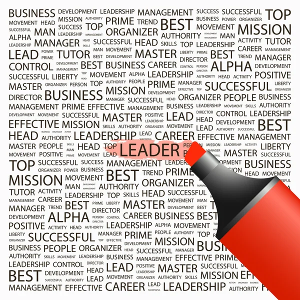 LEADER. Evidenziare su sfondo con diversi termini di associazione . — Vettoriale Stock