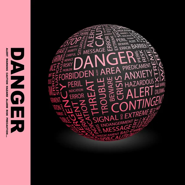 Опасность. Глобус с различными ассоциативными терминами . — стоковый вектор