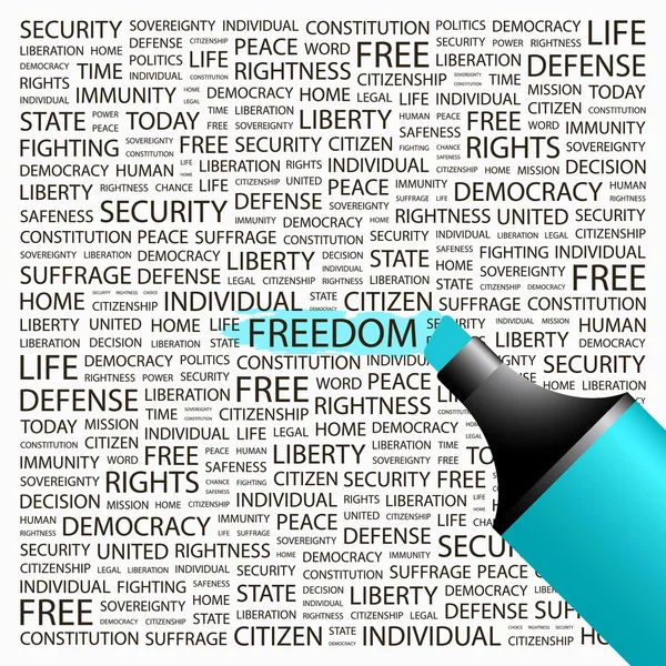 FREEDOM. Highlighter over background with different association terms. — Stock Vector