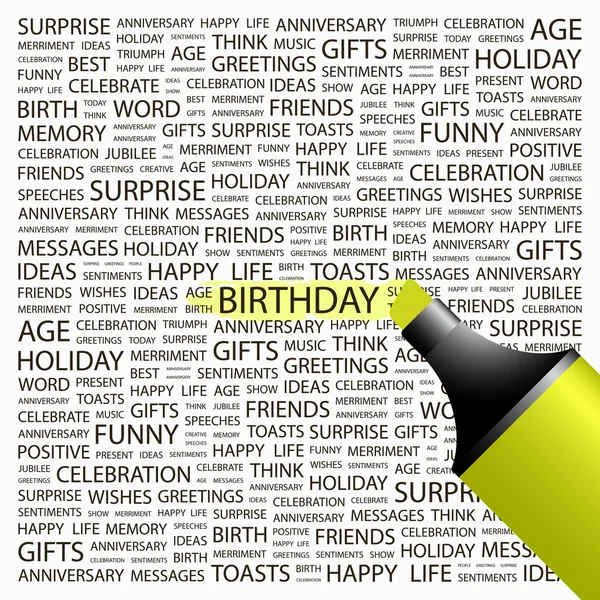 BIRTHDAY. Mettre en évidence sur fond avec différents termes d'association . — Image vectorielle
