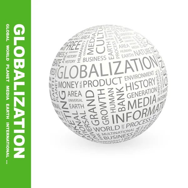 A globalizáció. Földgömb és különböző társulási feltételek. — Stock Vector