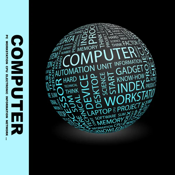 Computer. wereldbol met verschillende vereniging voorwaarden. — Stockvector