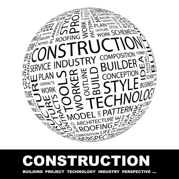 CONSTRUCTION. Globe with different association terms. — Stock Vector