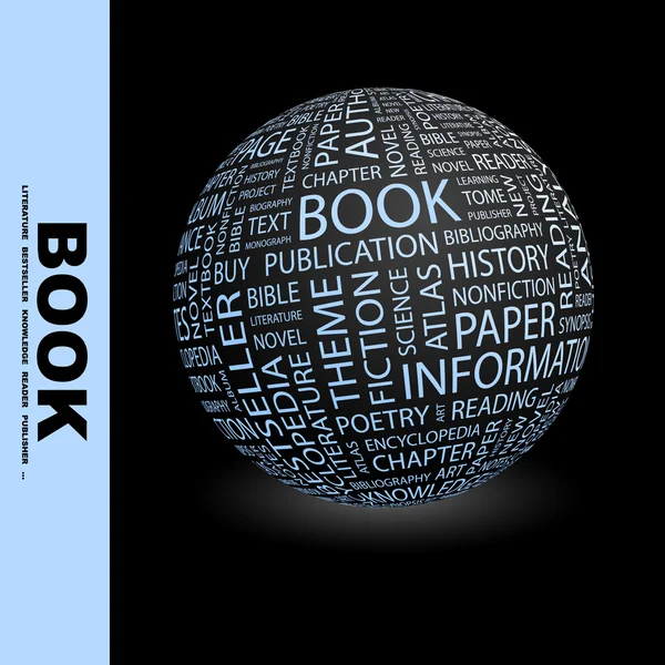 Könyv. Földgömb és különböző társulási feltételek. — Stock Vector