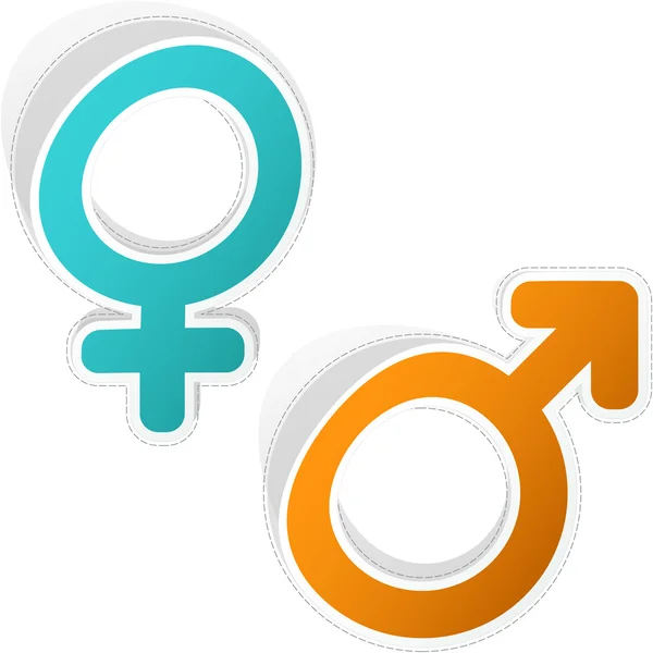 Αρσενικό και θηλυκό σύμβολο. αυτοκόλλητα. — Διανυσματικό Αρχείο