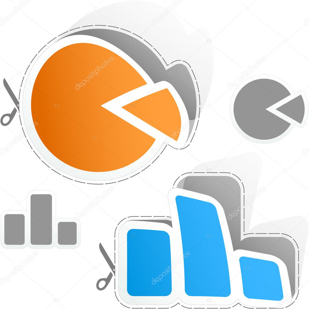 Business Statistics Vector Set. Sticker Collection. Vector Illustration 