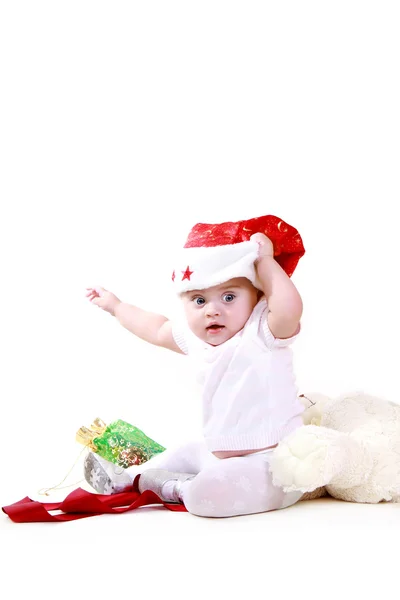 Маленький Санта-Клаус на белом фоне — стоковое фото