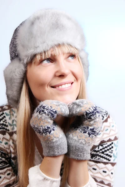 Pretty young blonde in a warm sweater — Stock Photo, Image