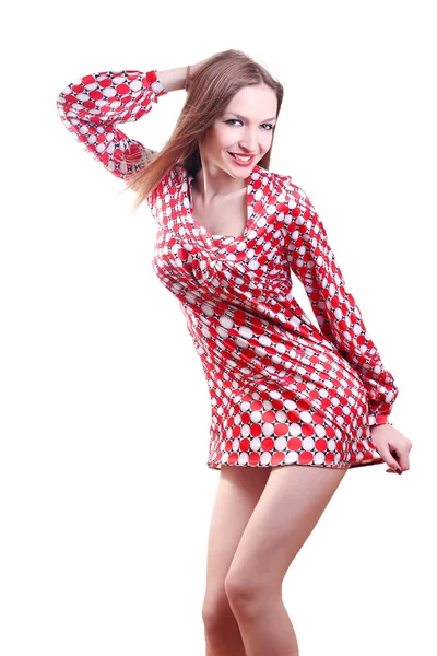 Ung kvinde i rød kjole - Stock-foto