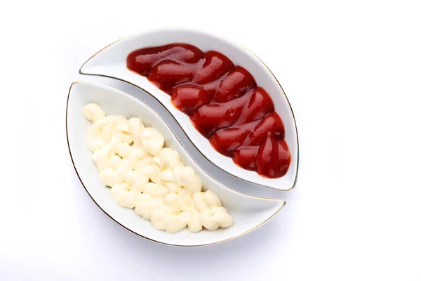 stock image Sauces unusual dishes on a white background