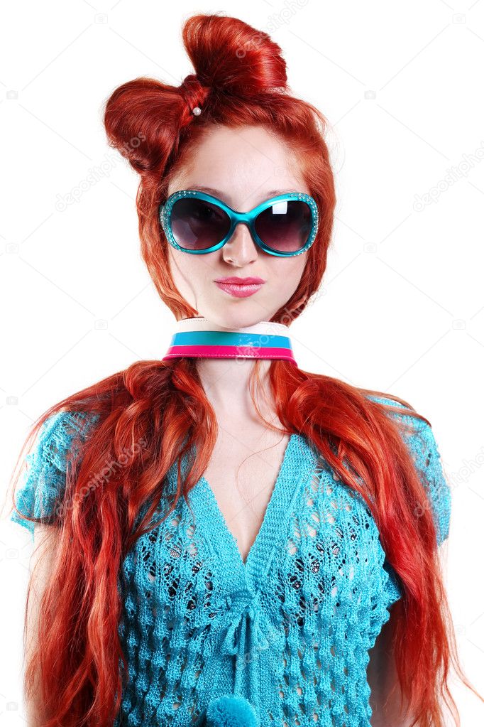 Fashion woman in a stylish glasses isolated
