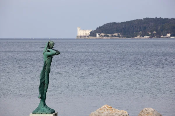 La mula de trieste - Статуя на море — стоковое фото