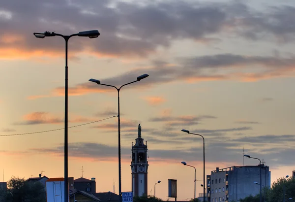 stock image Street lights and bell tower, Milan