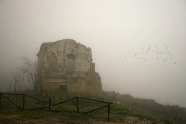 被遗弃的房子在雾中的视图 — 图库照片