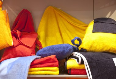 Colorful bathrobe and towels