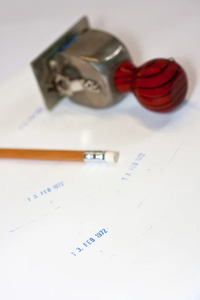 Stamp and pencil — Stockfoto