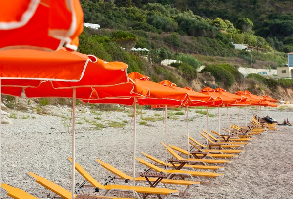Deck chairs beach — Stok fotoğraf
