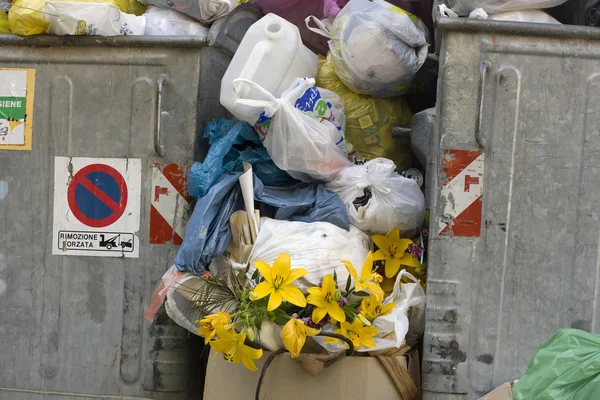 Garbage with flowers — Stock Photo, Image