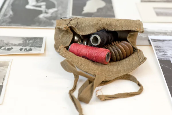 Balls of thread inside a jute bag — Stock Photo, Image