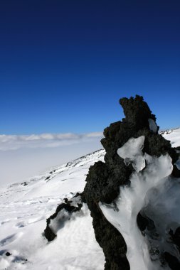 Etna, volkan tarafından kar kaplı Sicilya