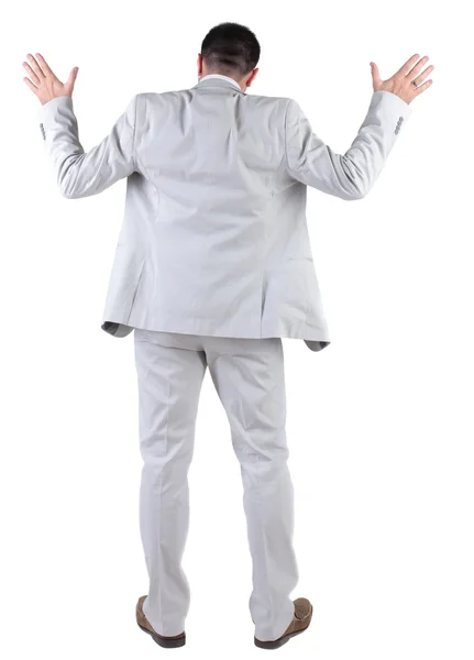 Зворотній погляд на мислення молодого бізнесмена в білому костюмі . — стокове фото