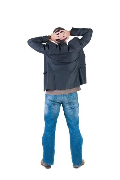 Back view of shocked and scared young business man. — Stockfoto